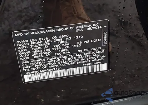 2024 Volkswagen Atlas Cross Sport 2.0T Se W/Technology z USA, uszkodzony, nr VIN 1V2HE2CA0RC247131